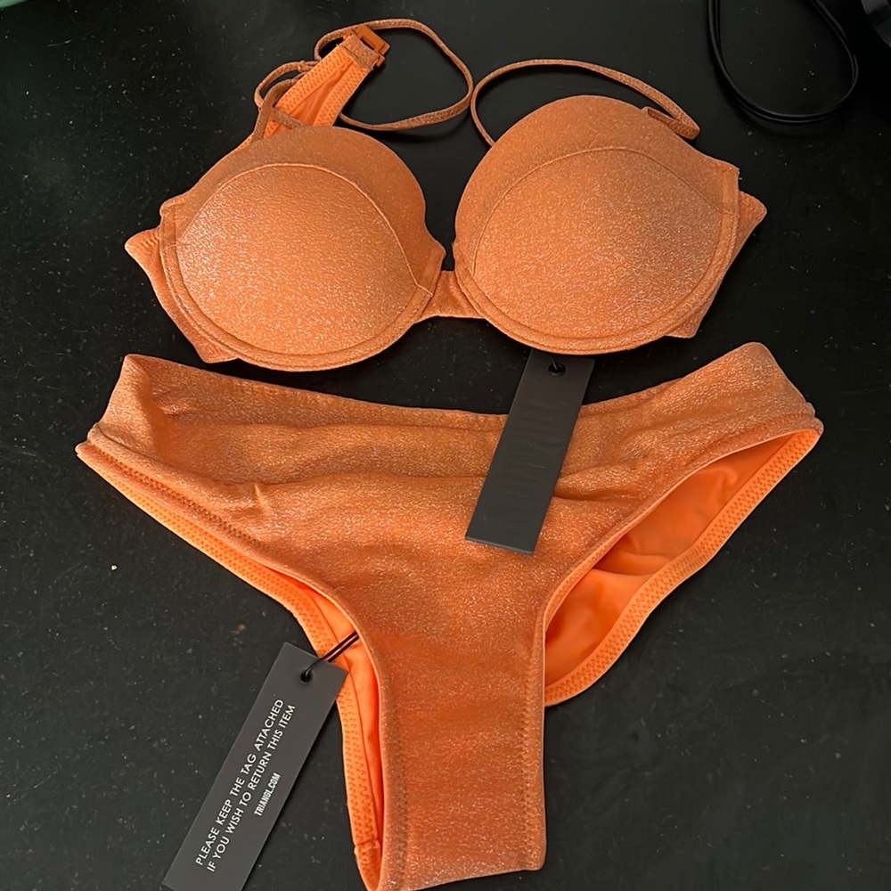 Orange sparkly high waisted bikini with under wire, triangl, never worn